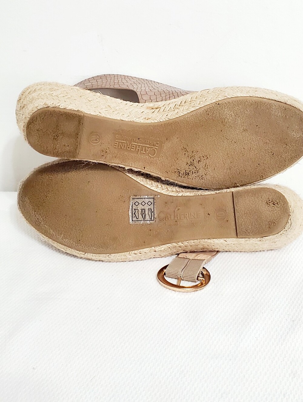 Catherine Malandrino Cirkly Taupe Textured Espadrille Wedge Sandals Suze 10 - Picture 7 of 9